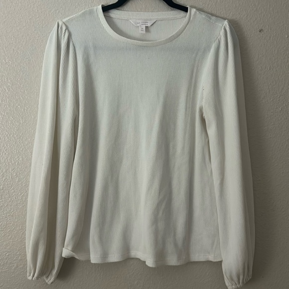 NWOT KOHLS Lauren Conrad ivory ribbed cream top lightweight sweater M - Picture 1 of 6